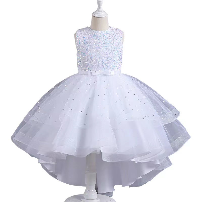 Princess Ball Gown Pearls Flower Girl Dresses For Wedding Appliqued Backless Pageant Gowns Floor Length Tulle First Communion Dress