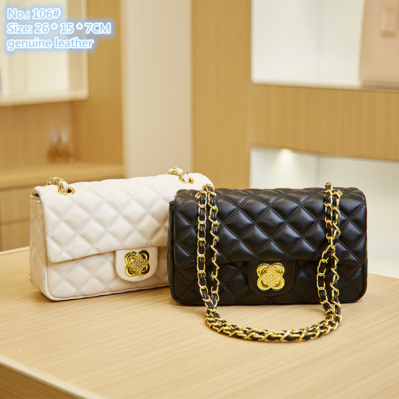 Wholesale factory ladies shoulder bags 2 color elegant Joker classic embossed plaid chain bag street trend leather handbag gold buckle fashion backpack