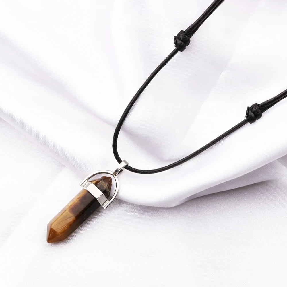 32 Styles Natural Tiger Eye Rose Quartz Amethyst Hexagonal Column Stone Adjustable Necklaces Fashion Jewelry for Men Women