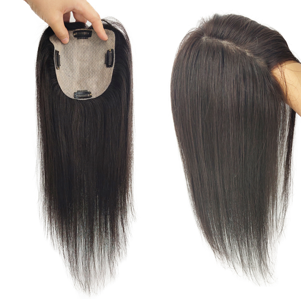 100 % Human Hair Darkest Brown Full Thin Skin Base Topper with Front Hair Line for Thinning Hair Female