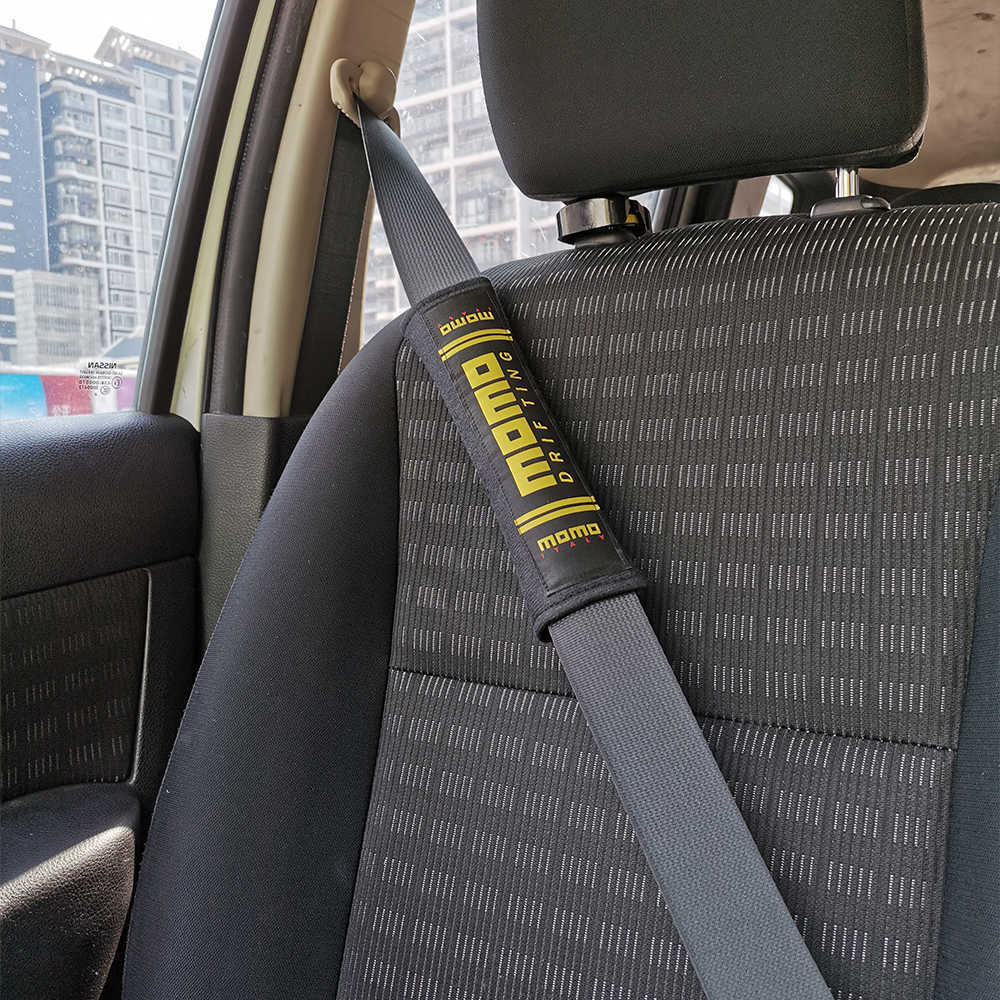 Safety Belts Accessories VEHICAR 2PCS Cotton Seat Belt Cover MOMO Style Racing Car Modified Car Seatbelt Safety Belt Cover Shoulder Pads Cover Univers