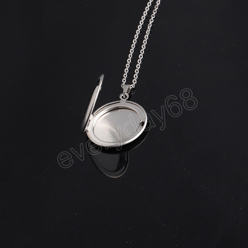Round DIY Photo Frame Pendant Necklace For Women Men Glossy Stainless Steel Locket Necklace Couple Lover Trendy Jewelry Gift