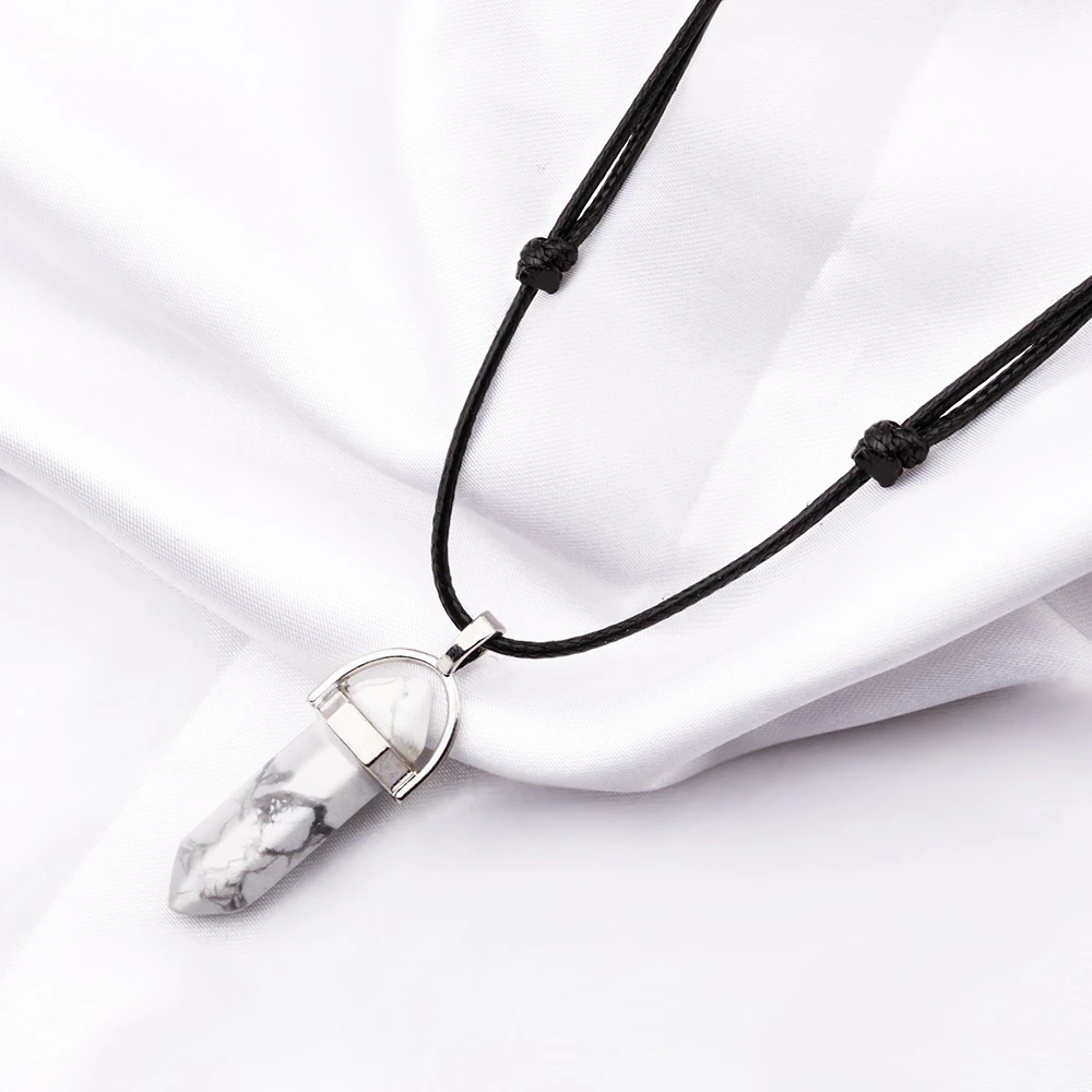 32 Styles Natural Tiger Eye Rose Quartz Amethyst Hexagonal Column Stone Adjustable Necklaces Fashion Jewelry for Men Women