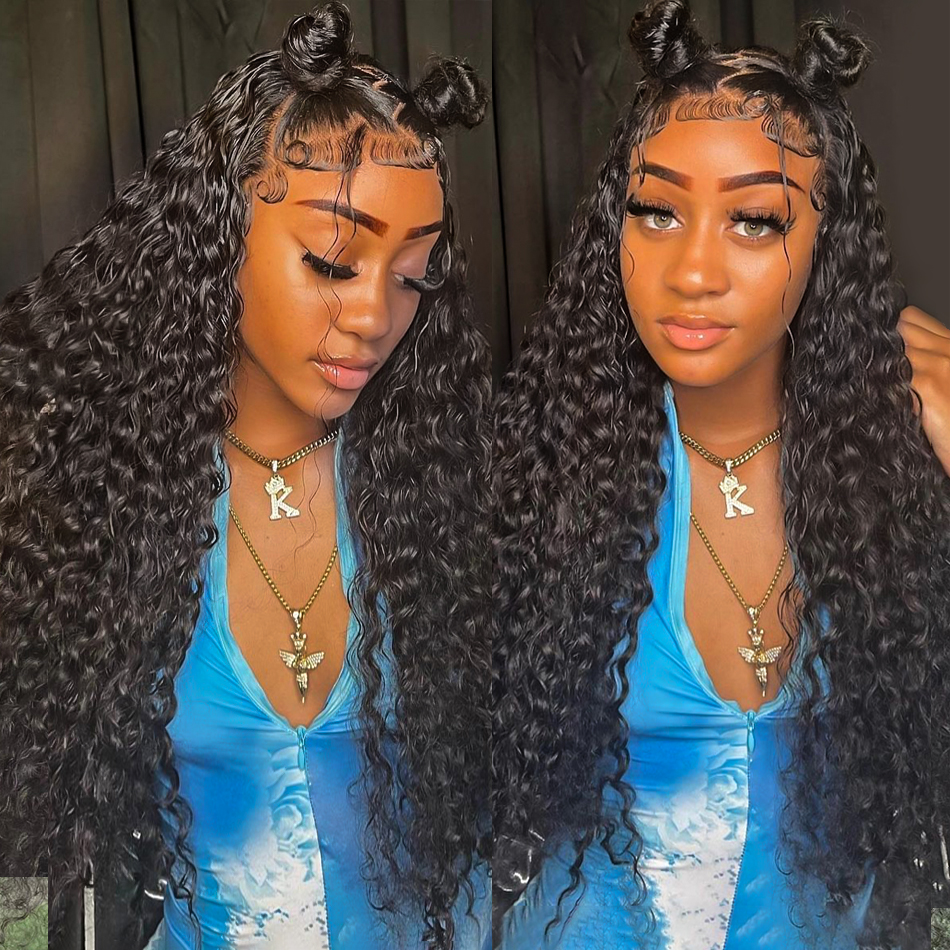 180Density Deep Wave Frontal Wig Human Hair 13x4 Curly Lace Front Wig Full Transparent HD Lace Synthetic Wigs 180 Density