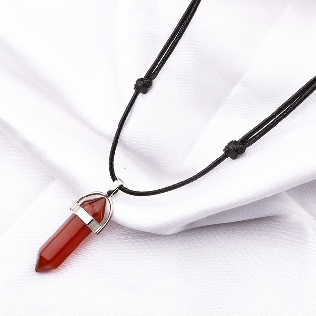 32 Styles Natural Tiger Eye Rose Quartz Amethyst Hexagonal Column Stone Adjustable Necklaces Fashion Jewelry for Men Women