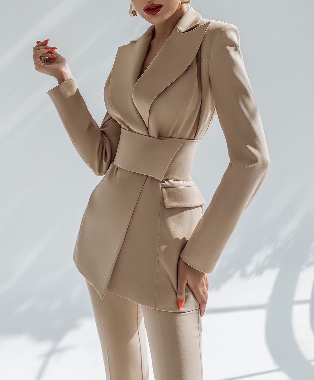 Slim Fit Women Pants Suits V Neck Loose Flared Trousers Sets High Streetwear Work Business Wear 2 Pieces