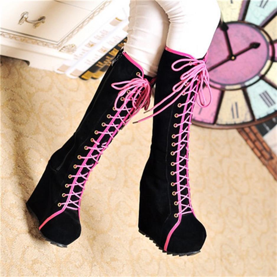 Whole- 2015 New Ladies Punk Rock Goth Women High Platform Wedge Heels Faux Suede Lace Up Fahsion Knee High Boots Creepers Shoe300W, As piture
Whole- 2015 New Ladies Punk Rock Goth Women High Platform Wedge Heels Faux Suede Lace Up Fahsion Knee High Boots Creepers Shoe300W, As piture