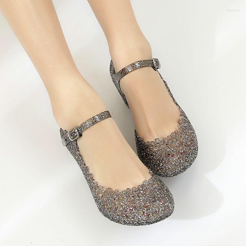 Sandals Hollow Out Flower Wedges Jelly Women Candy Shoes Woman Slippers Cover Heels Sandales Waterproof Glitter Pvc Sandalias