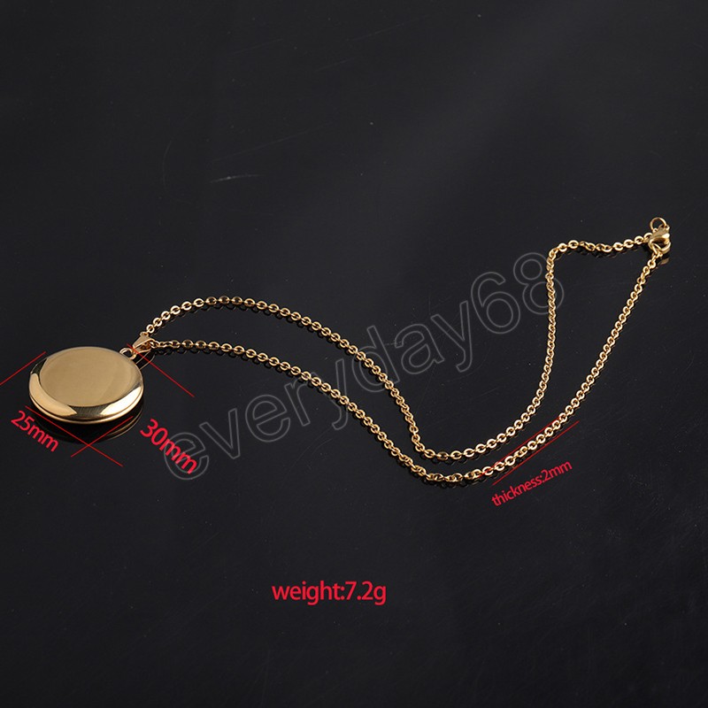 Round DIY Photo Frame Pendant Necklace For Women Men Glossy Stainless Steel Locket Necklace Couple Lover Trendy Jewelry Gift