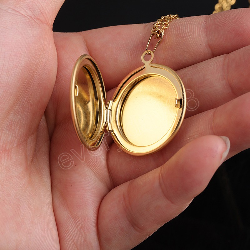 Round DIY Photo Frame Pendant Necklace For Women Men Glossy Stainless Steel Locket Necklace Couple Lover Trendy Jewelry Gift