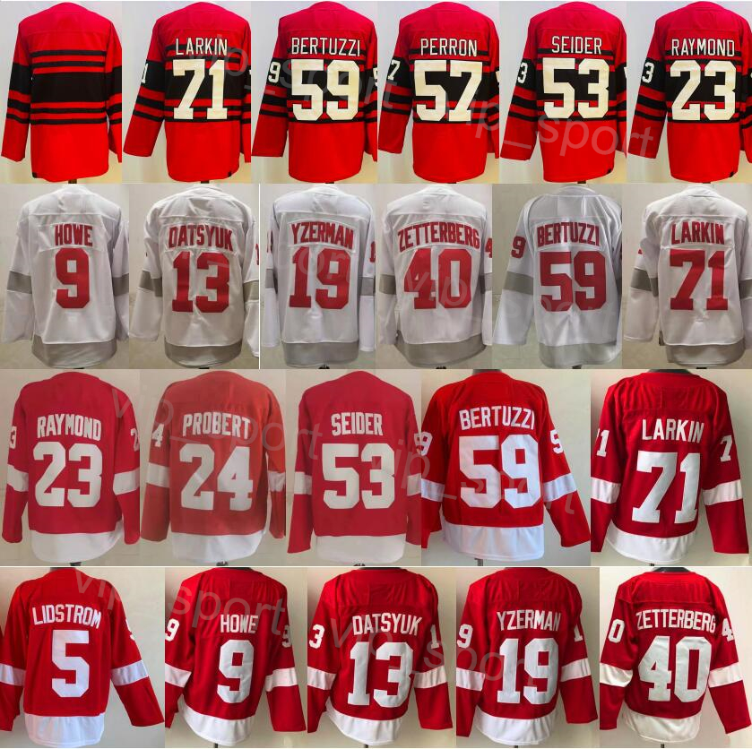 Reverse Retro Hockey 71 Dylan Larkin Jerseys 19 Steve Yzerman 13 Pavel Datsyuk 40 Henrik Zetterberg 24 Bob Probert 23 Lucas Raymond 53 Moritz Seider 59 Tyler Bertuzzi