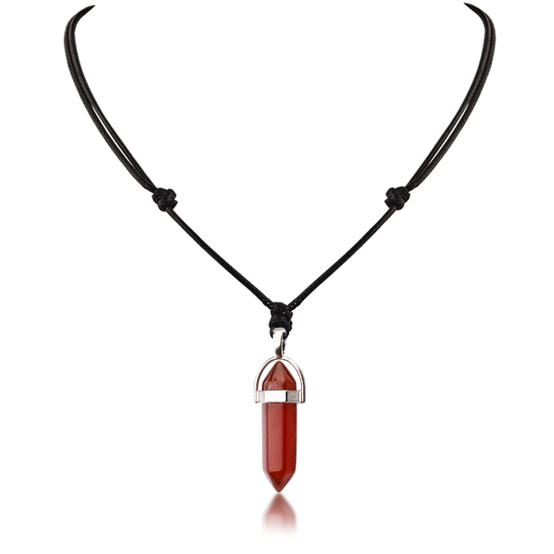 32 Styles Natural Crystal Stone Pendant Necklaces Amethyst Hexagonal Column Stone Adjustable Necklace Fashion Jewelry for Men Women