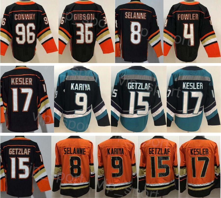Reverse Retro Hokcey 4 Cam Fowler Jersey 36 John Gibson 8 Teemu Selanne 9 Paul Kariya 96 Charlie Conway 15 Ryan Getzlaf 17 Ryan Kesler All Stitched Black Orange Team