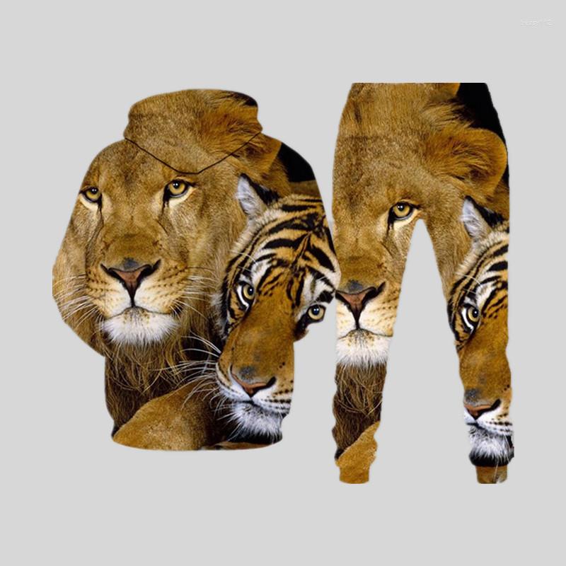 Men's Tracksuits 2022 Trendy Autumn Hoodie Sweatshirt Men's Sets Lion 3d Printed Hip Hop Funny Clothing Outfits Long Sleeve Tops And