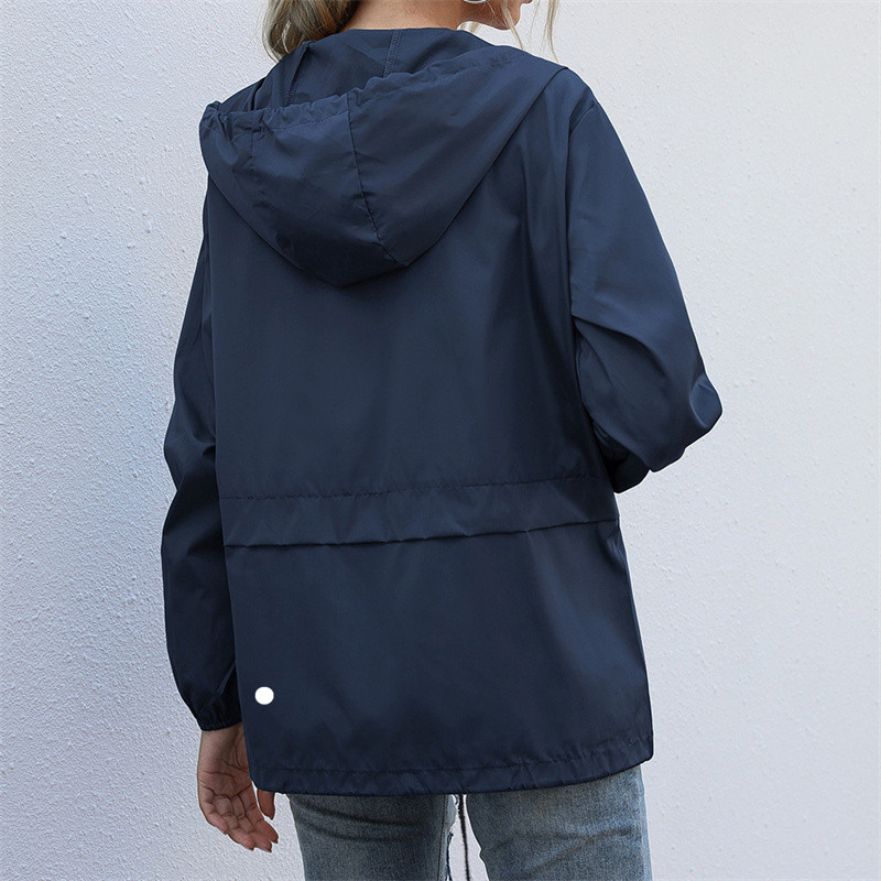 Womens Dust Coat Hooded Fitness Wear Yoga Outfits Sportswear Outer Loose Jackets Adult Running Train Exercise Long Sleeve Waterproof Tops Fast Dry