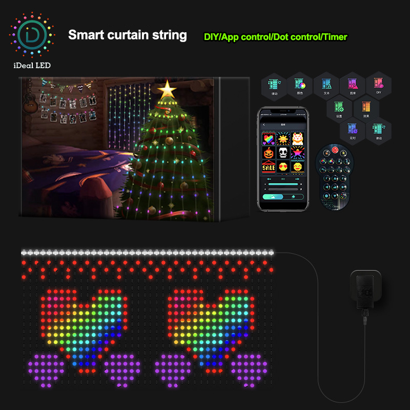 Smart Curtain String Lights 3x3M Programmable Window Wall Hanging Led Lights for Party Festival Decor