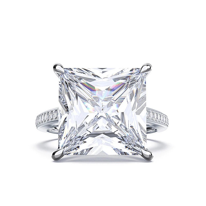 Handmade Wedding Rings Solitaire Simple Fashion Jewelry 925 Sterling Silver Princess Cut Big 5A Cubic Zircon Party Pormise Women Engagement Band Ring 