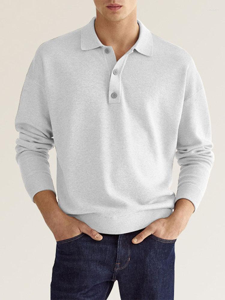 Men's Polos Men Polo Shirts Blouse Tops Casual Autumn Male Turn Down Collar Long Sleeve Solid Loose