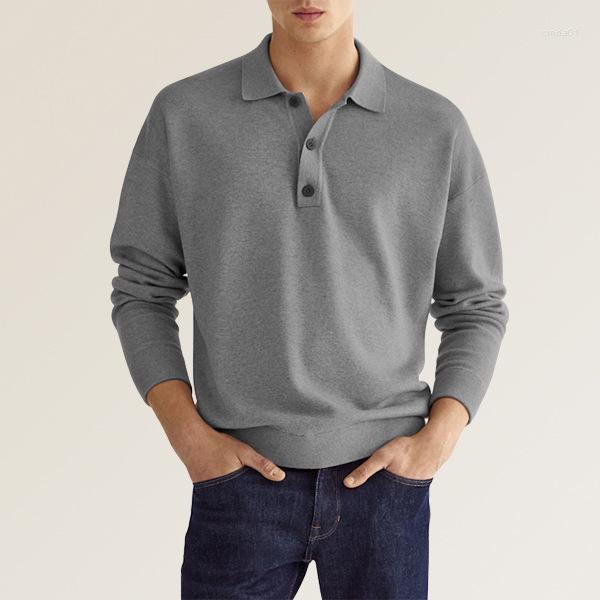 Men's Polos Men Polo Shirts Blouse Tops Casual Autumn Male Turn Down Collar Long Sleeve Solid Loose