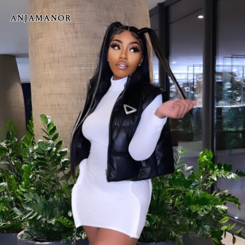 Women s Vests ANJAMANOR Street Fashion Puffer Vest Women Black Faux Leather Zip Up Sleeveless Jackets and Coats Winter Clothes D82 EC41 221214
Women s Vests ANJAMANOR Street Fashion Puffer Vest Women Black Faux Leather Zip Up Sleeveless Jackets and Coats Winter Clothes D82 EC41 221214