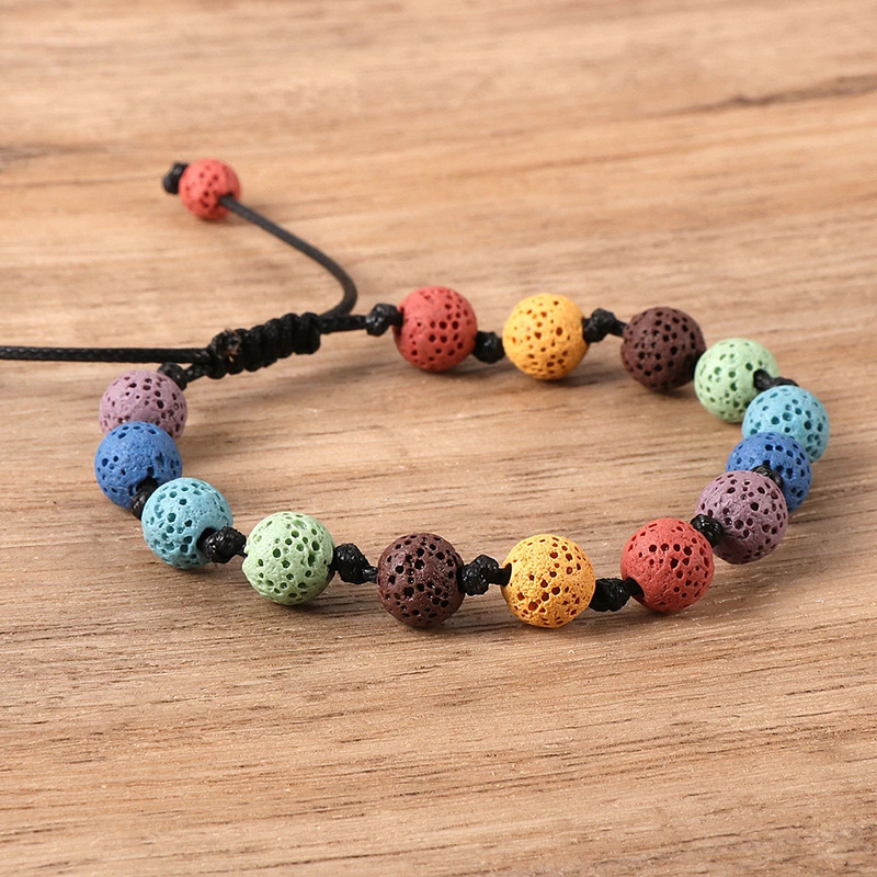 Colored Lava Stone Ethnic Bracelet Hand Weaving Adjustable Bracelets For Women Men Jewelry