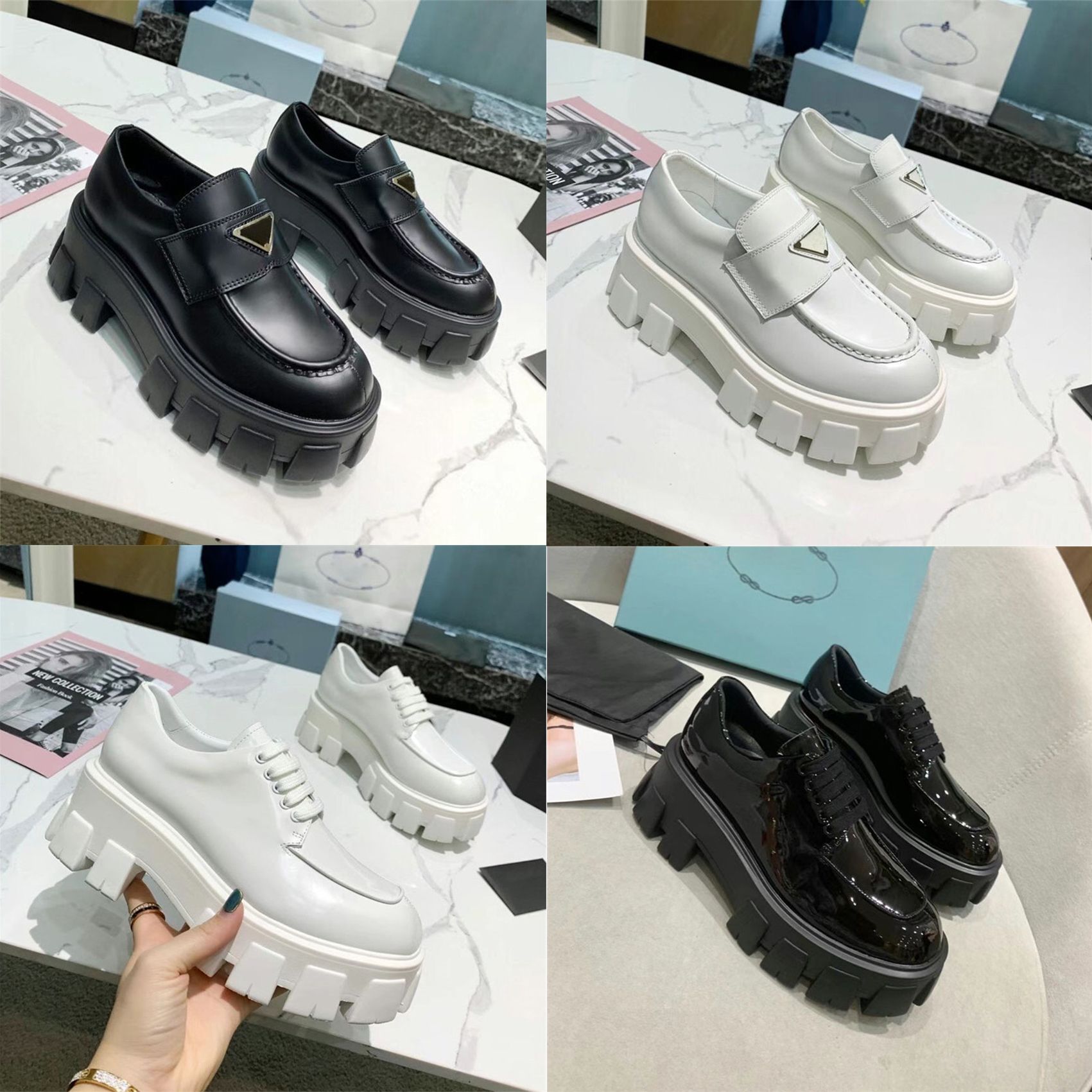 Designers Womans Leather Boots Monolith Removable Nylon Pouch Shoes Derby Thick Sole Lace Up Zipper Boot Patent Loafers
Designers Womans Leather Boots Monolith Removable Nylon Pouch Shoes Derby Thick Sole Lace Up Zipper Boot Patent Loafers