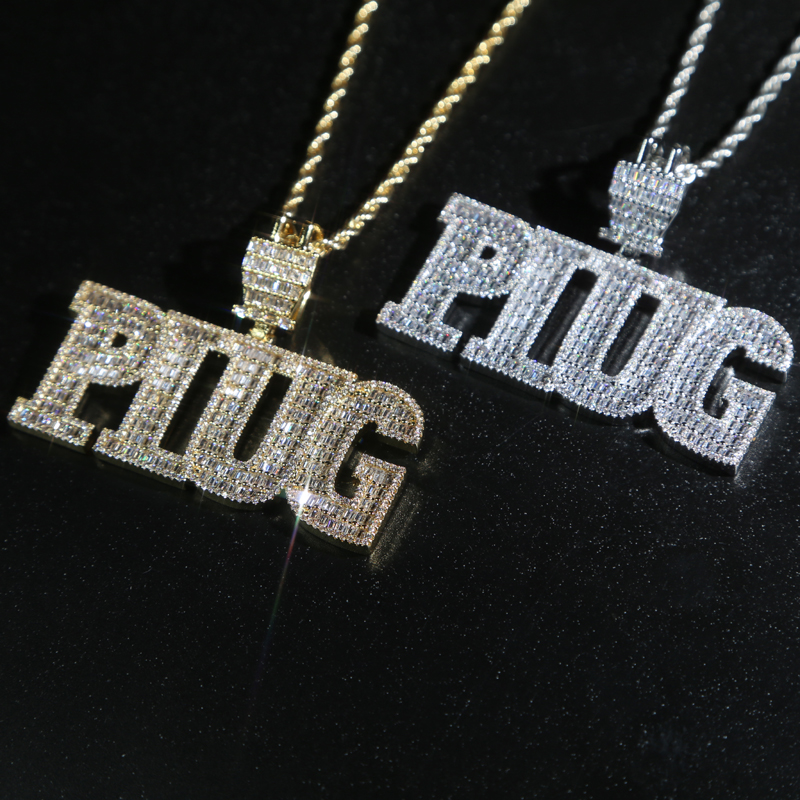 Iced Out Bling 5A CZ Plug Pendant Necklace Charm Micro Pave Full Cubic Zironica Stone Hip Hop Fashion Cool Letter Jewelry Mens