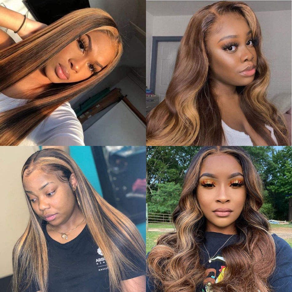 Transparent Blonde HD Full Lace Human Hair Wigs Colored Ombre Highlight Lace Frontal Synthetic Wigs For Black Women Preplucked Natural Hairline