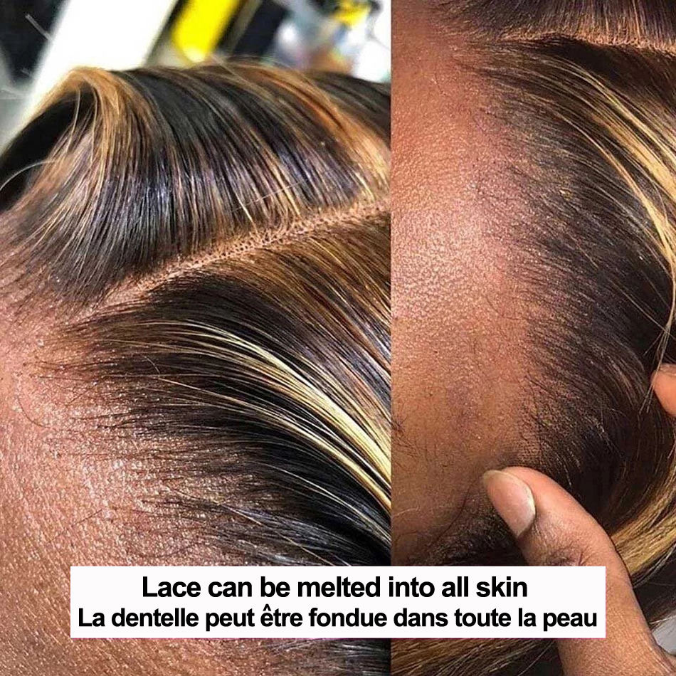 Transparent Blonde HD Full Lace Human Hair Wigs Colored Ombre Highlight Lace Frontal Synthetic Wigs For Black Women Preplucked Natural Hairline