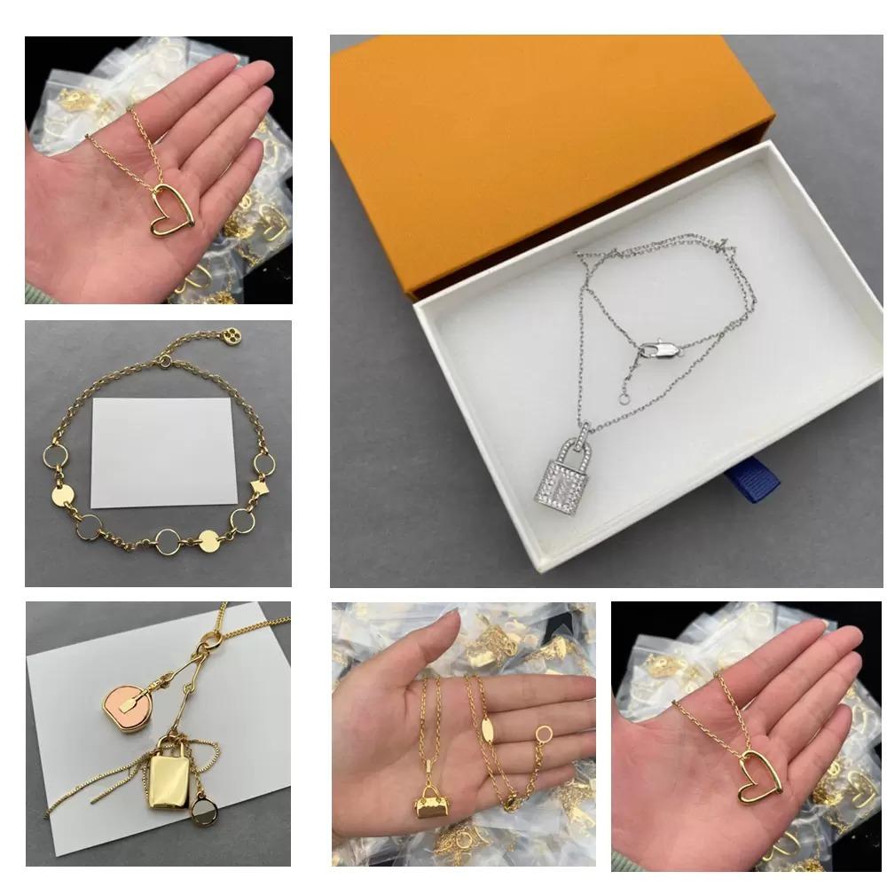 Luxury Fashion Choker L Necklace Designer Jewelry Wedding Diamond 18K Gold Plated Platinum Letter pendants with box