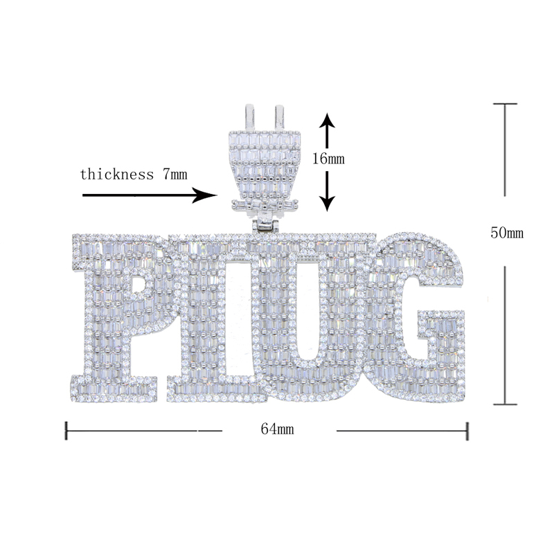 Iced Out Bling 5A CZ Plug Pendant Necklace Charm Micro Pave Full Cubic Zironica Stone Hip Hop Fashion Cool Letter Jewelry Mens
