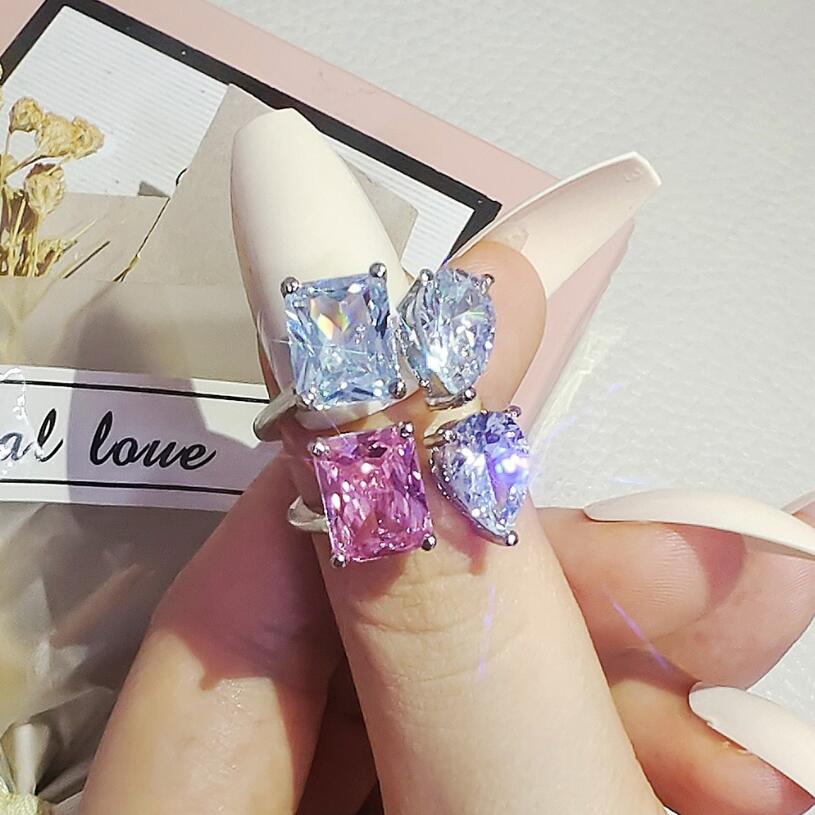 Choucong Wedding Ring Simple Fashion Jewelry 925 Sterling Silver Water Drop White Topaz CZ Diamond Gemstones Party Women Open Adjustable Ring For Love