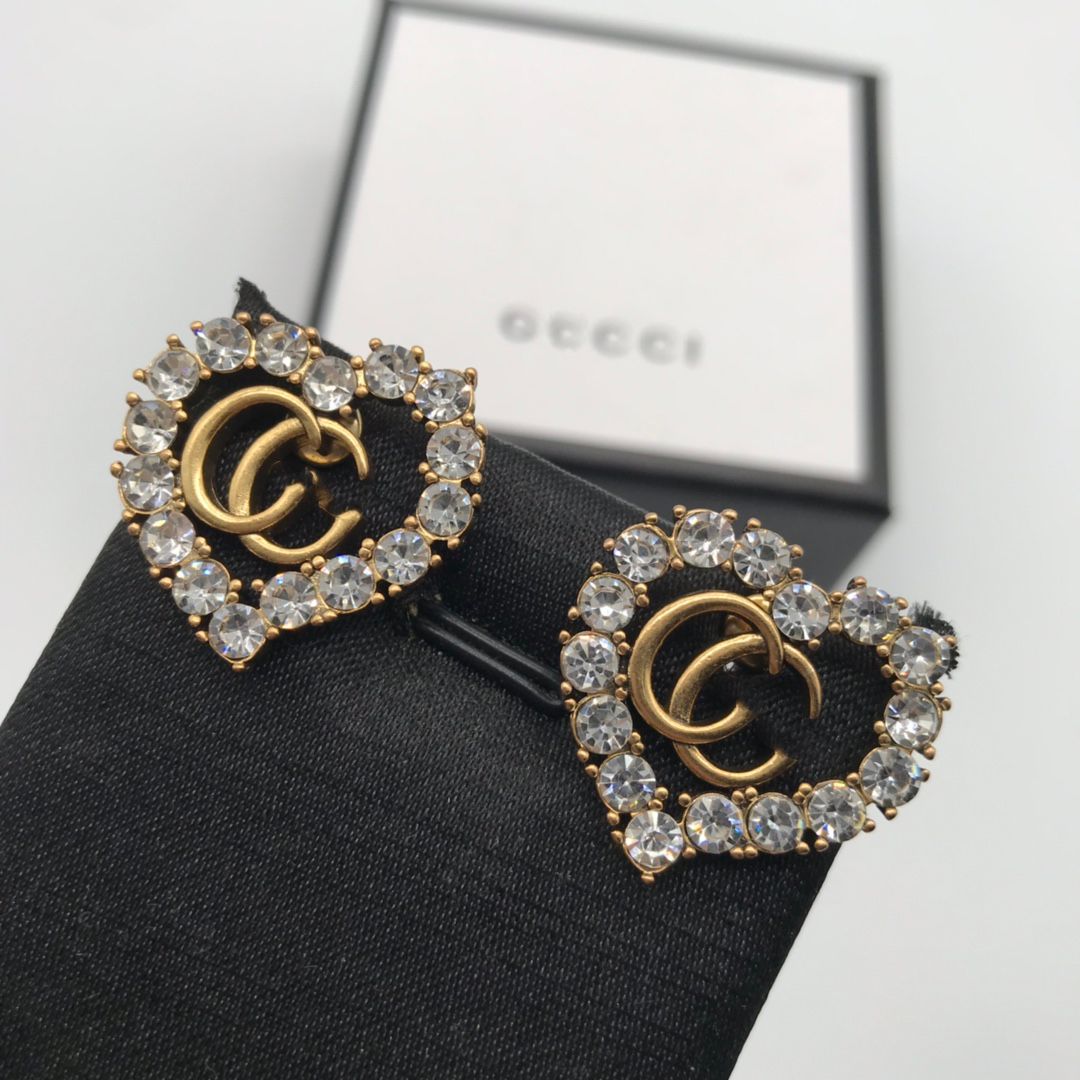 gold hoop charm earrings Luxury G Letters Designer Brand Stud Earrings Retro Vintage Copper Colorful Crystal Stone Ear Jewelry for Women Party with Gift Box Pa