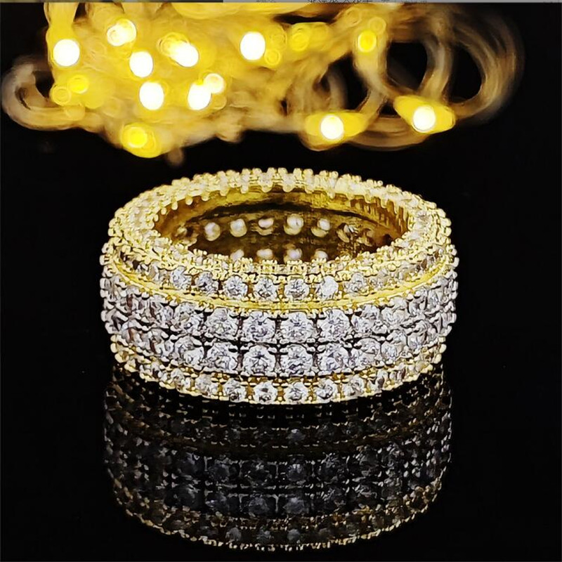 Choucong Brand Wedding Rings Sparkling Luxury Jewelry 925 Sterling Silver Gold Fill 4 Rows Stack 5A Cubic Zircon CZ Diamond Gemstones Women Engagement