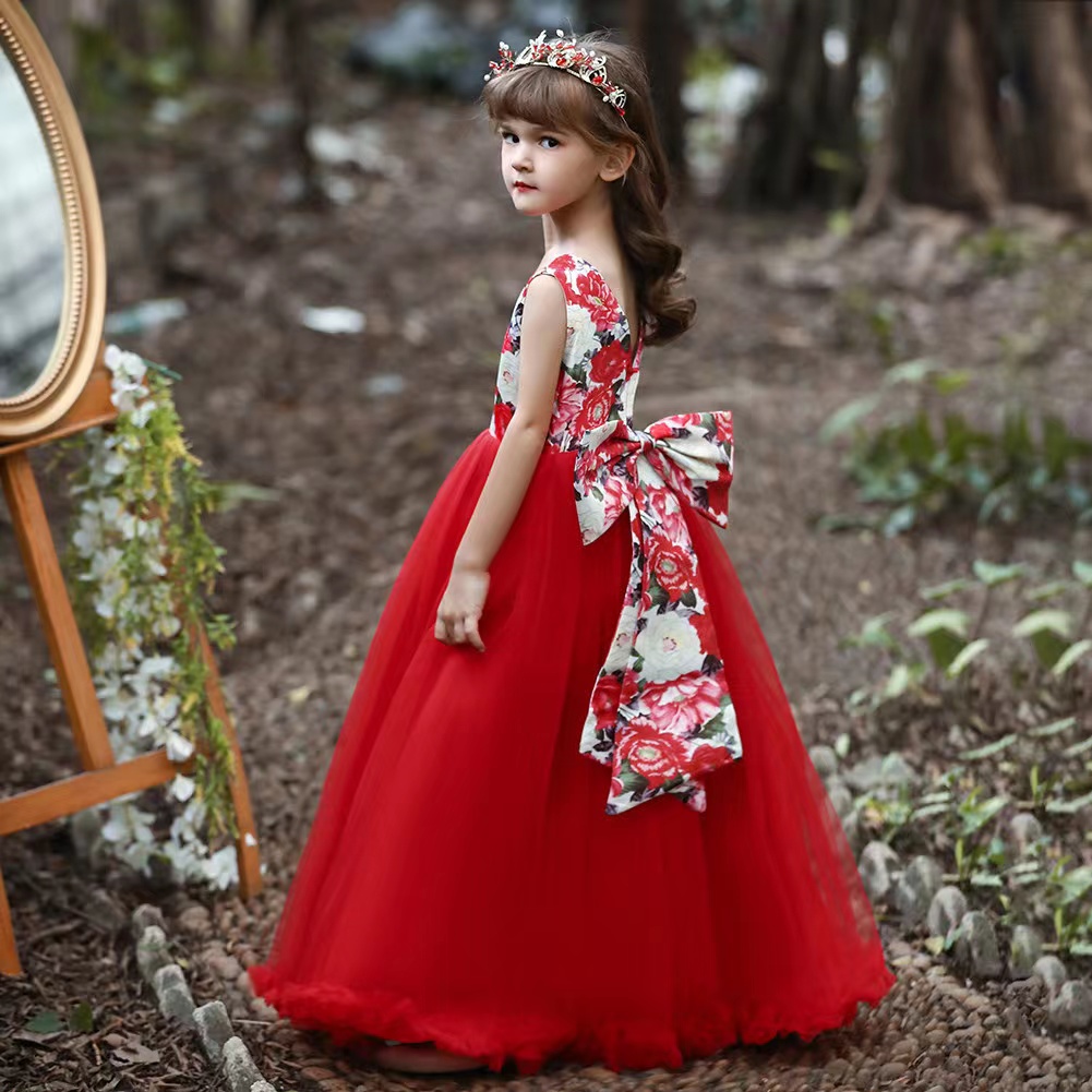 Red Flower Girl Dresses For Weddings Cap Sleeve Princess Baptism First Communion Dress For Kids Appliqued Toddler Pageant Gowns