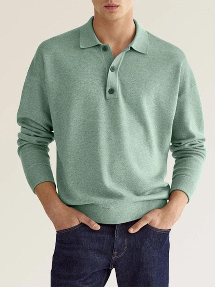 Men's Polos Men Polo Shirts Blouse Tops Casual Autumn Male Turn Down Collar Long Sleeve Solid Loose