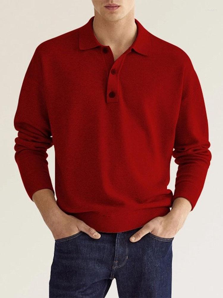 Men's Polos Men Polo Shirts Blouse Tops Casual Autumn Male Turn Down Collar Long Sleeve Solid Loose