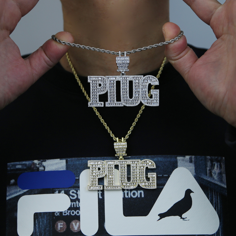 Iced Out Bling 5A CZ Plug Pendant Necklace Charm Micro Pave Full Cubic Zironica Stone Hip Hop Fashion Cool Letter Jewelry Mens