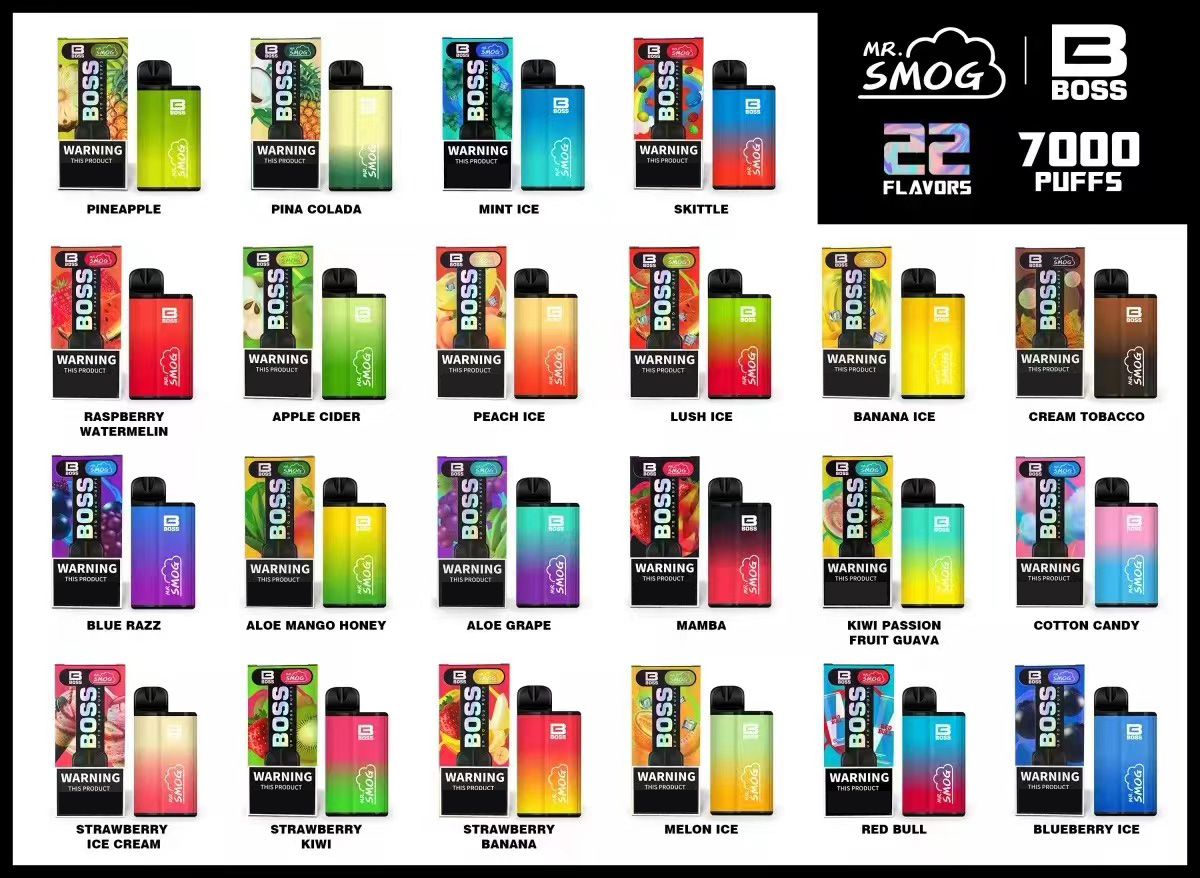 Authentic rechargeable Mr Smog BOSS 7000 PUFFS disposable vape pod pen E Cigarette kits 7000 puffs 550mah battery 15ML prefilled 22 flavors Fastest delivery
Authentic rechargeable Mr Smog BOSS 7000 PUFFS disposable vape pod pen E Cigarette kits 7000 puffs 550mah battery 15ML prefilled 22 flavors Fastest delivery