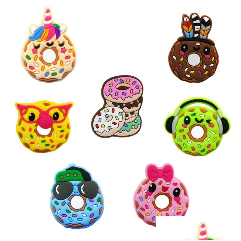Shoe Parts Accessories Moq 100Plogcs Lovely Donut Cartoon Clog Charms Buckles 2D Soft Rubber Buttons Charm Decorations Fit Dhhmb