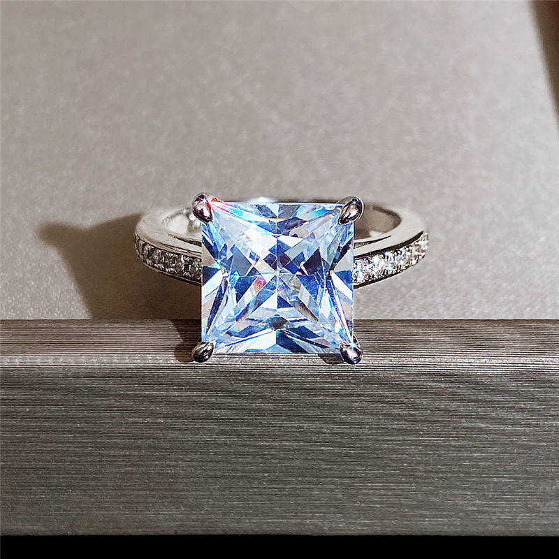 Handmade Wedding Rings Solitaire Simple Fashion Jewelry 925 Sterling Silver Princess Cut Big 5A Cubic Zircon Party Pormise Women Engagement Band Ring 