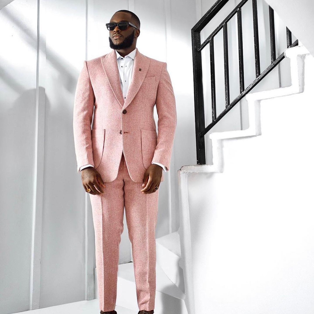 Pink Woolen Men Tuxedos 2 Pieces Designer Custom Made Winter Wedding Suits For Business Formal Wear