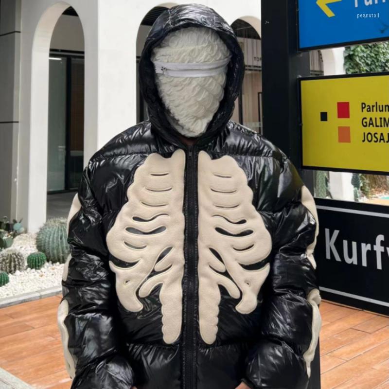Men's Down Mens Winter Hip Hop Jacket Skeleton Streetwear LooseY2k Coat Harajuku Loose Thick Warm Outwear Unisex