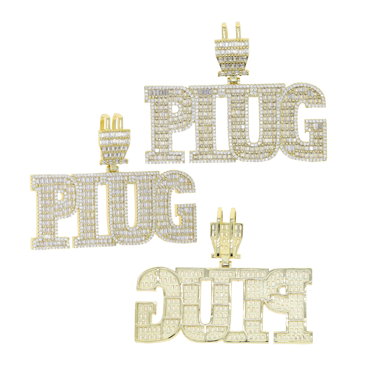 Iced Out Bling 5A CZ Plug Pendant Necklace Charm Micro Pave Full Cubic Zironica Stone Hip Hop Fashion Cool Letter Jewelry Mens