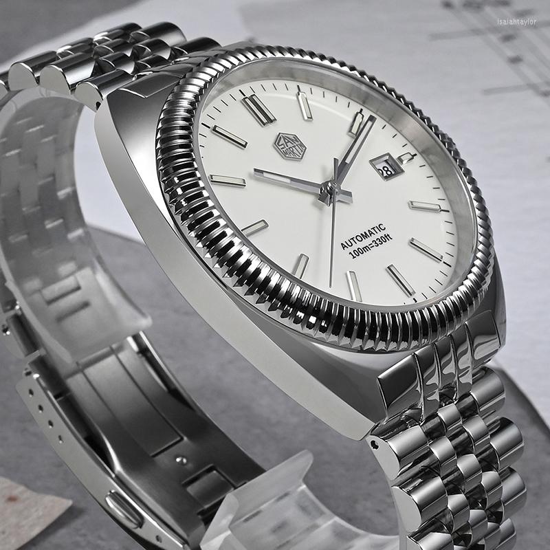 Wristwatches San Martin Men Dive Watch YN55 Automatic Mechanical Wrist Watches 316L Stainless Steel Curved Carving Bezel 10Bar BGW-9, White-leather strap
Wristwatches San Martin Men Dive Watch YN55 Automatic Mechanical Wrist Watches 316L Stainless Steel Curved Carving Bezel 10Bar BGW-9, White-leather strap