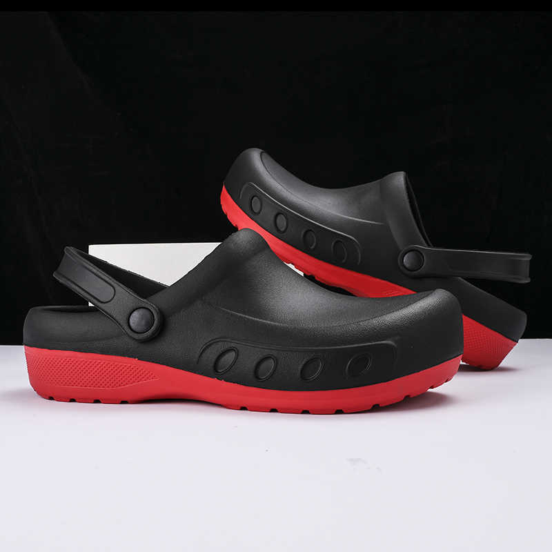 Sandals Kitchen EVA Injection Shoes Anti-slip Outsole Comfortable Garden Waterproof Sandal Men Chef Clogs Big Size -46 1214, Black red
Sandals Kitchen EVA Injection Shoes Anti-slip Outsole Comfortable Garden Waterproof Sandal Men Chef Clogs Big Size -46 1214, Black red