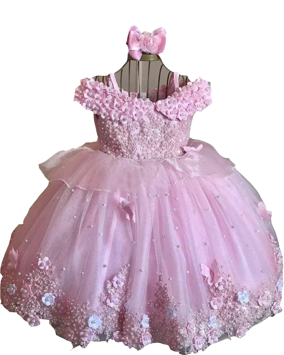 Flower Girls Dresses Lovely Purple Pink Off Shoulder Princess Tulle Lace 3D Floral Flowers Crystal Beads Pearls Floor Length Kids Birthday Girl Pagean