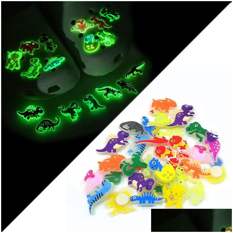Shoe Parts Accessories Moq 50Pcs Fluorescent Clog Charms Dinosaur Cartoonlog Luminous Charm Buckles Decorations 2D Pvc Glow In T Dhvm3
