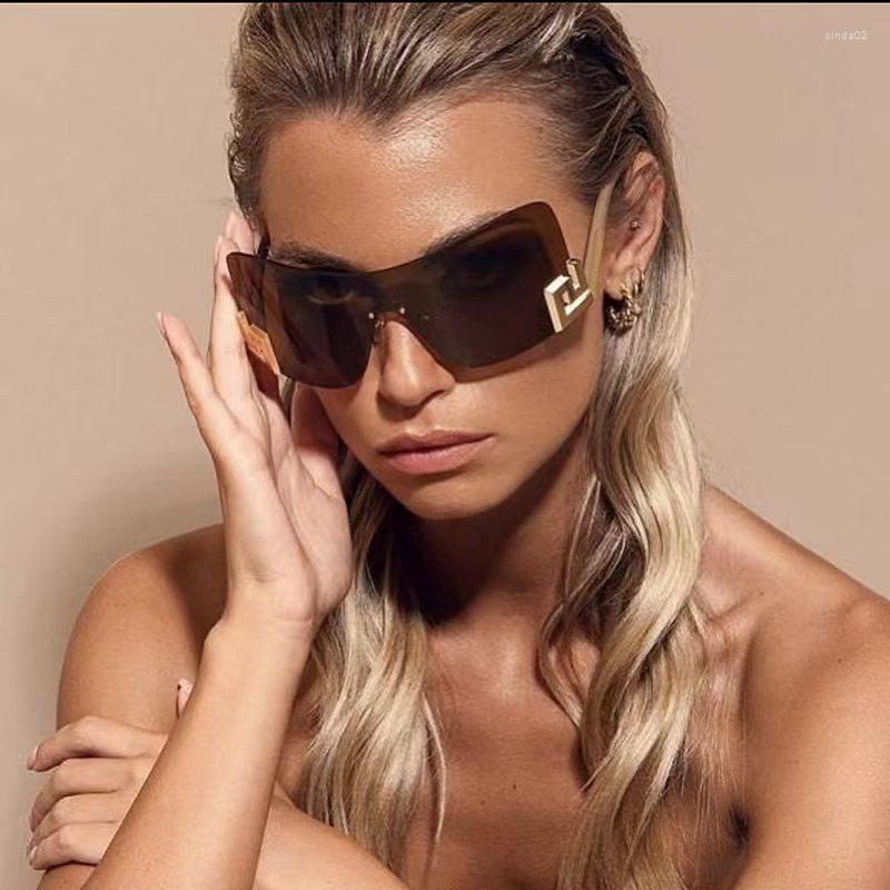 Sunglasses Luxury Women Wrap Around Shield Frameless 2000s Brand Oversized Glasses Female Square Rimless Sun
