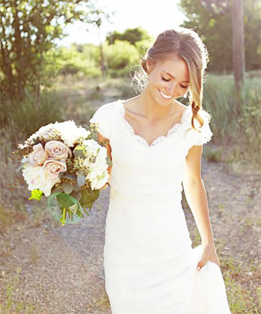 Simple Country Wedding Dresses A e V Neck Lace Chiffon Short Sleeve Sweep Train Cheap Bridal Gowns Custom Made
